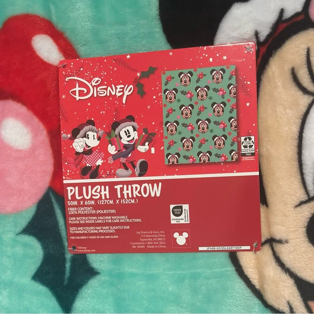 2x Disney Mickey + Minnie Christmas Plush Throw Blanket Set 50x60 Green cozy